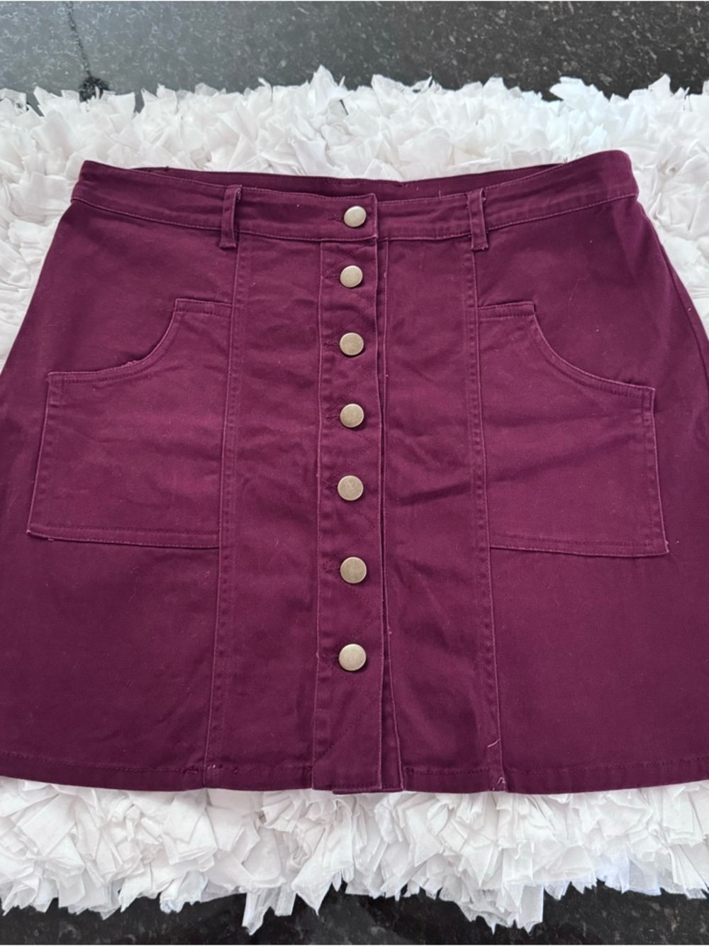 Altar'd State Button-Front Mini Skirt in Burgundy
